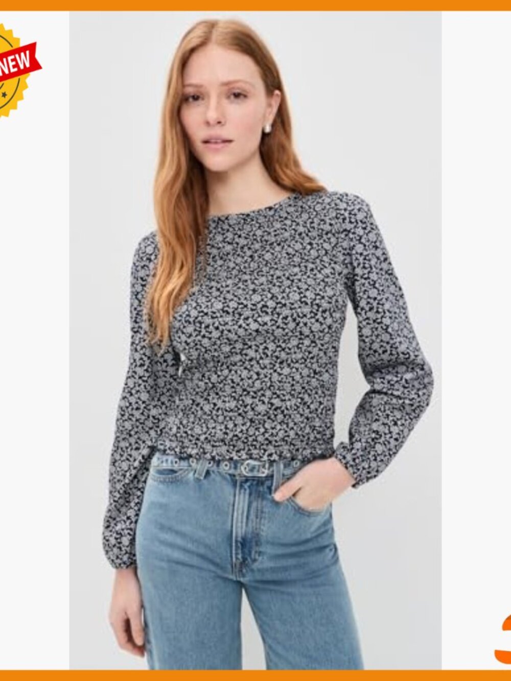 Smocked Boatneck Top with Floral Print, Lightweight Stretch Jersey Fabric - Picture 2 of 6